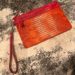 Chico's Red & Orange Textured Wristlet Clutch